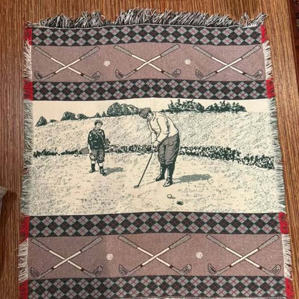 Vintage Woven Golf Tapestry Throw Blanket